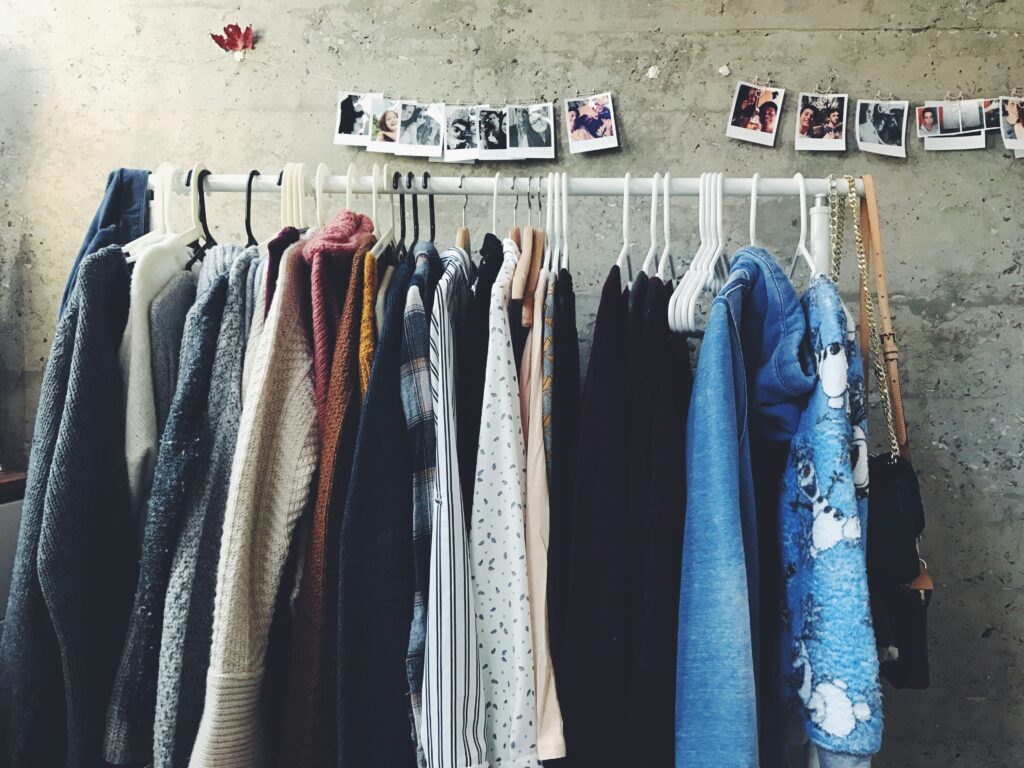 clothing on standing rack